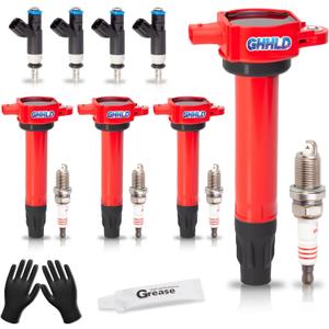 Ignition Coil Pack & Spark Plugs & Fuel Injector Fits for Jeep Patriot Compass MK Dodge Journey Caliber Chrysler 200 2007 2008 2009 2010 2011 2012 2013 2014 2015 2016 2.4 2.0 L4 Replaces UF557, 2Pcs
