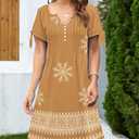 SAUKOLE Womens Summer Dresses Tie Knot Short Sleeve Sundress Casual Buttons V Neck Pleated Front Dress with Pockets (M)
