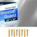 24" x 30" Reversible Metal Backsplash Matching screws | Compatible with Broan-NuTone SP3004 - Ultra Flat and Flushed Metal Panel Splatter Guard for Stovetop Easy Installation