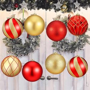 Wettarn Set of 8 Large Christmas Ball Ornaments 6 Inch Glitter Hanging Christmas Plastic Balls Indoor and Outdoor Hanging Christmas Tree Decorations for Lawn Yard Garden Party (Red and Gold)