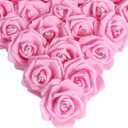 IPOPU 100pcs Pink Foam Rose Artificial Flower Bulk with Crystal 3in Real Looking Stemless Fake Roses for DIY Craft Wedding Bouquets Wall Decoration Bridal Shower Arrangement Home Decorations(Pink)