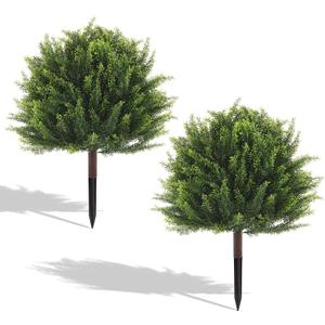 24" Artificial Plants Topiary Cedar Tree Outdoor, UV Resistant Lifelike Faux Potted Plant with Ground Spike for Patio Garden Decoration, No Maintenance Greenery for Balcony, Shade or Poolside, 1 Pack