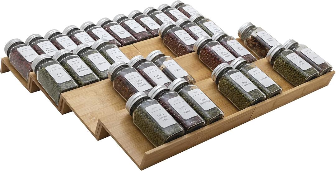 Bamboo Spice Rack Drawer Organizer - 8 Pieces Set- 10" Wide Per Piece - Combine Pieces Into 20" Wide Rack (20")