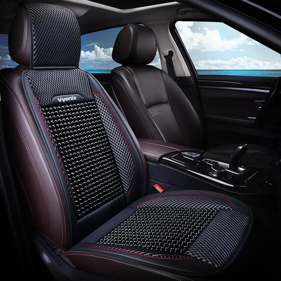 Beaded seat covers for cars - Breathable with Massage, Anti-Sweat, and Back Support Features - Wooden beaded seat covers for trucks Sedans, SUVs - car seat beads Universal Fit (1 Unit - Royal Black)