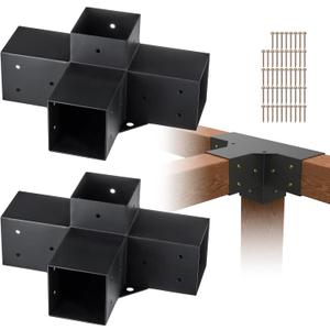 VEVOR Pergola Bracket Kit 4''x4''(Inner Size 3.6x3.6), 2pcs 4-Way Heavy Duty Corner Bracket Woodworks DIY Post Base Kit, Easy Installation Wooden Beams for Gazebos, Patio Pergolas, Log Cabin