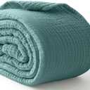 100% Cotton Muslin Blanket 50" x 60", Breathable and Lightweight Cotton Throw Blankets for Couch, Soft Cooling Summer Gauze Blanket for Adults All Season, Teal Blue