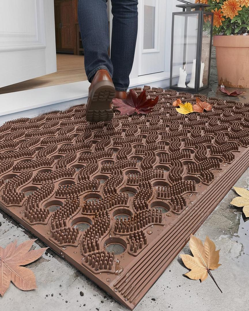 Color&Geometry Super Heavyweight TPE Stormproof Welcome Mat Outdoor, Eco-Friendly Materials Odor-Free Door Mat with Connectors & Non-Slip, All Weather Outside Entrance Barefoot Friendly, 24"x36" Brown
