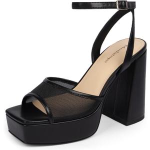 Modatope Platform Heels for Women Platform Sandals Womens Chunky Heel Open Toe Pumps Ankle Strap Womens Wedding Party Pumps Shoes (Black)7.5