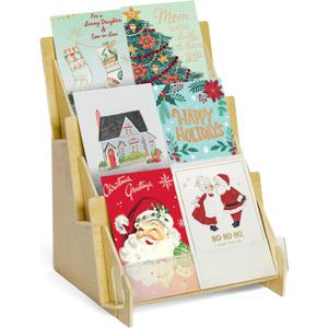 Greeting Card Display Stand for Vendors, Postcard Rack, Post, Sticker Wooden Greeting Card Holder Display Stand Shelf, Ideal for Bookmark, Art Booth, Art Print, Craft Market, Tiered for Vendors