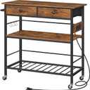 HOOBRO Kitchen Island with Storage, Rolling Island Cart for Kitchen with 2 Drawers & Outlet, 3 Tier Coffee Station and Microwave Stand, Kitchen Island Table for Home, Rustic Brown BF08UZD01, 18.9"L x 35.4"W x 37.8"H