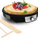 Nutrichef Electric Crepe Maker & Griddle Cooktop - Nonstick 12 Inch Aluminum Hot Plate with LED Indicator Lights & Adjustable Temperature Control - Wooden Spatula & Batter Spreader Included