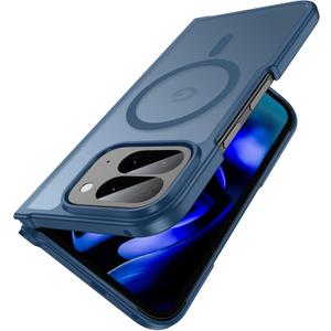 Magnetic for Google Pixel 10 Pro Fold Case, Compatible with MagSafe, Slim Translucent Matte Hard Back Cover & Soft Bumper, Silicone Thin Shockproof Phone Cases, Blue