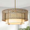 19.7" Rattan Chandelier, 4-Light Boho Dining Room Light Fixture | Rustic & Bohemian Style, Wicker & Linen Shade, Hand Woven, Hanging Height Adjustable, for Living Room, Bedroom, Foyer