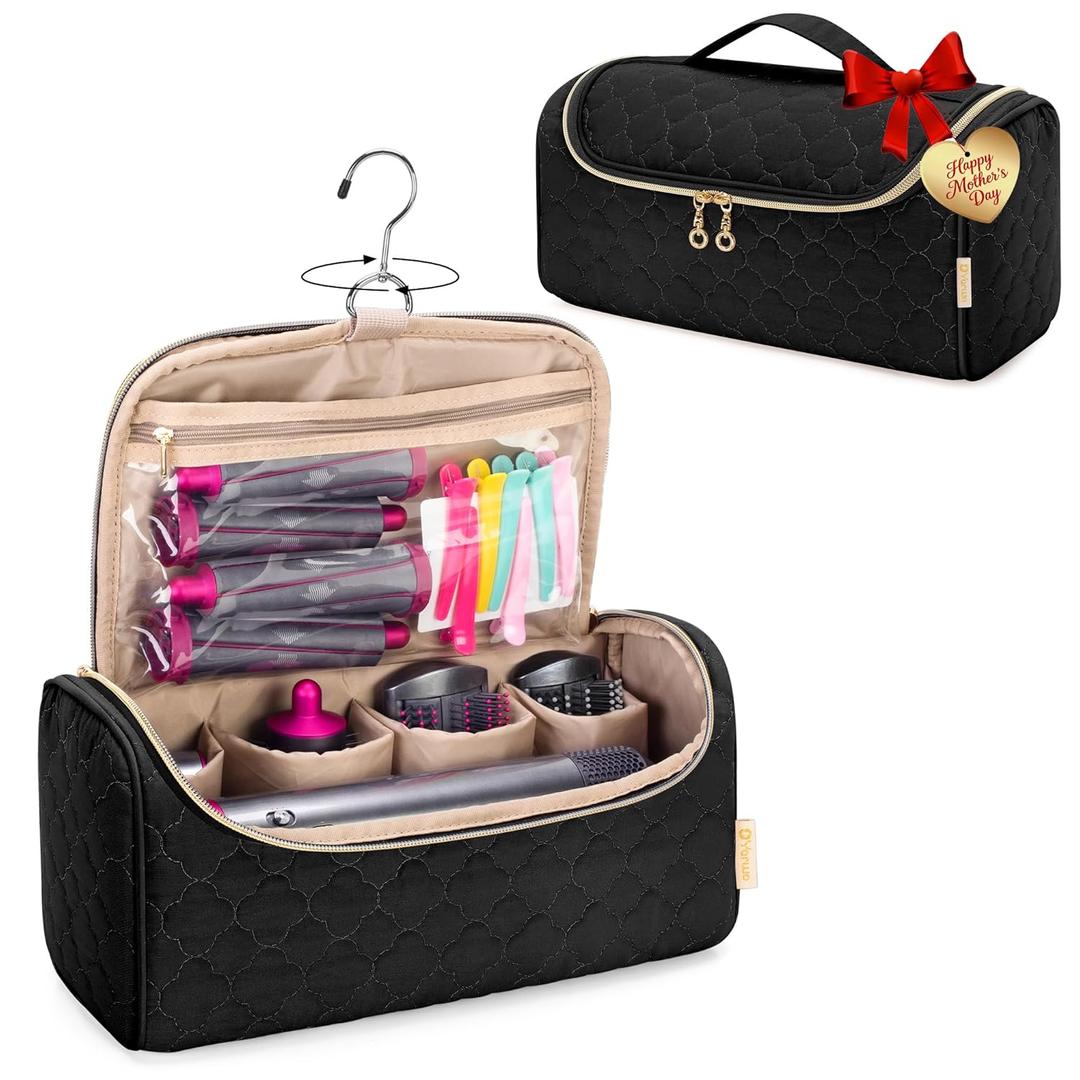 Yarwo Airwrap Travel Case Compatible for Dyson Airwrap Multi-Styler All Models and Attachments, Portable Storage Bag with Hanging Hook for Hair Curler Accessories, Black (Patented Design)