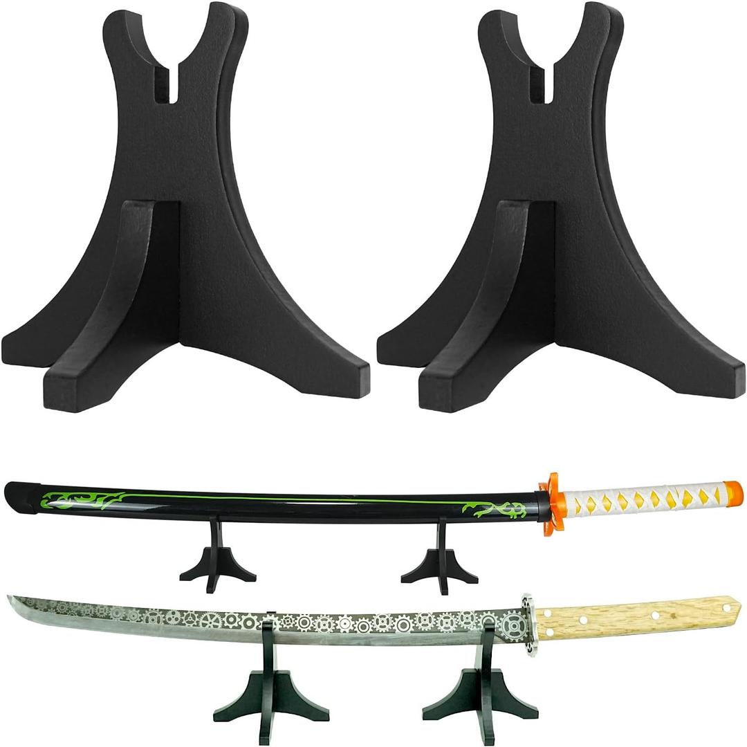 Sword Stand with Blade Slot Wood Samurai Katana Holder for Desktop Display Adjustable Weapon Display Stand for Long & Short Swords Dagger (Small - Single Tier)