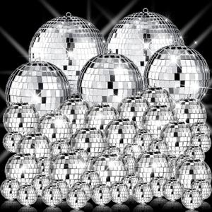 Sumind 50 Pcs Disco Balls Decor Silver Mirror Disco Balls Hanging Decor Assorted Reflective Wedding Dance Music Festivals for Christmas Stage Club Ballroom Hall Prop (1.2'',2'',3.2'',4'')