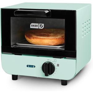 Dash Mini Toaster Oven - Sleek & Stylish - For Creative Homemade Treats - Compact, Space-Saving Design - adjustable temperature dial - Removable Baking Tray - Aqua