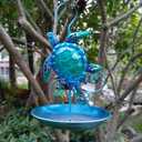 JOYBee Sea Turtle Solar Wild Bird Feeder for Outdoors Hanging, Metal & Glass Ocean Theme Outdoor Cardinals Feeders, Gifts for Bird Lovers and Solar Garden Decoration