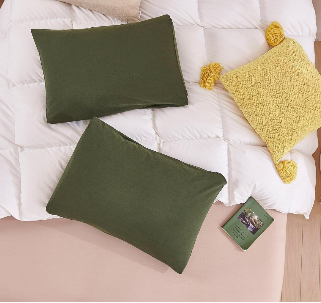 Ecocott 100% Natural Cotton Pillowcases King Size Avocado Green 2 Pack Pillow Cases with Envelope Closure (23"x23")