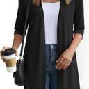 YSYOKOW Womens Lightweight Open Front Cardigan Casual Loose Knit 3/ 4 Sleeves Fall Outwear Fashion(Black, XX-Large)