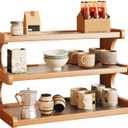 3-Tier Wooden Mug Holder Countertop, Coffee Cup Holder Mug Display Coffee Mug Organizer Mug Rack for Coffee Station Organizer Mug Shelf for Cabinet for Kitchen, Home,Natural