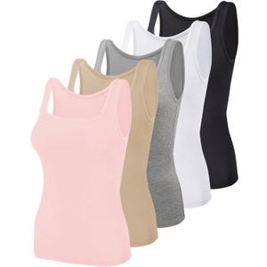 BQTQ 5 Pack Women's Tank Tops Square Neck Sleeveless Ladies Tank Top Undershirts (Black, XXL)