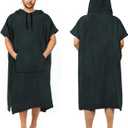 Surf Poncho Changing Robe Extra Large Thick Towel Poncho for Men Women with Hood Pocket for Beach Swimming, 47"x37", Black