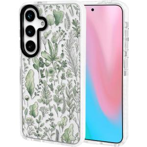 ChiCsFleur for Samsung Galaxy S23 Plus Case, TPU Phone case with Camera Protection for Women Girls Teens - Green Watercolor Botanical Leaf Herb Natural Garden Floral Clear Gift Aesthetic Unique (Verdelle)