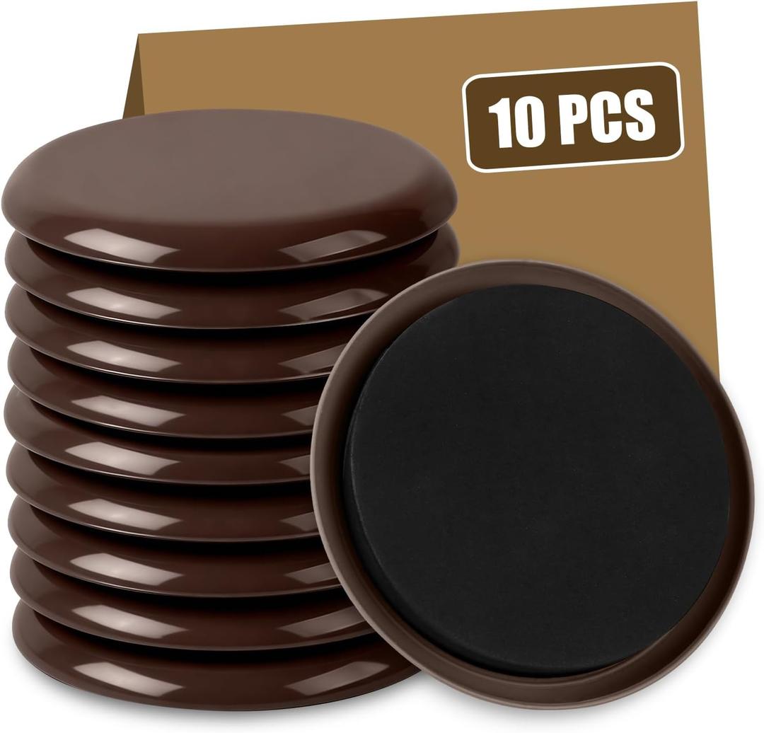 10PCS Furniture Sliders, 3 1/2" Furniture Sliders for Hardwood Floors, Reusable for Carpet, Heavy Duty Furniture Movers Sliders, Carpet, Floor Protectors (Brown)