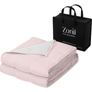 ZonLi Weighted Blanket for Adults(48"x72",12lbs, Pink/Light Grey) Twin Size High Breathability Cooling Heavy Blanket, Soft Material with Premium Glass Beads,All-Season.