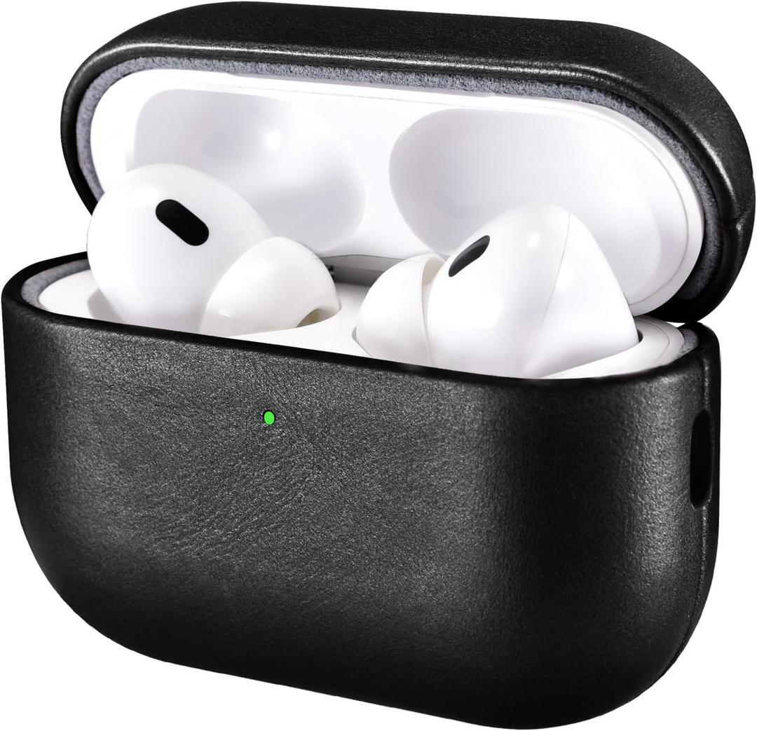 ICARER AirPod Pro 3 Case, 100% Geniune Leather Case, Handmade Top Grade Vintage Cover, Shockproof Protective Cover Support Wireless Charging, Compatible with AirPods Pro 3 2025 Model (Black)