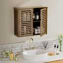 HITNET Medicine Cabinet, Bathroom Storage Cabinet Wall Mounted, Over the Toilet Space Saver Organizer with Doors and Bamboo Shelves, Walnut, 23.03"W x 8.07"D x 20.28"H