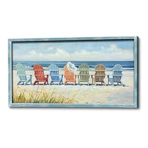 Framed Coastal Wooden Wall Art: Beach Chair Painting Ocean Seascape for Living Room Seaside Home Decor 

size: 40" x 20"