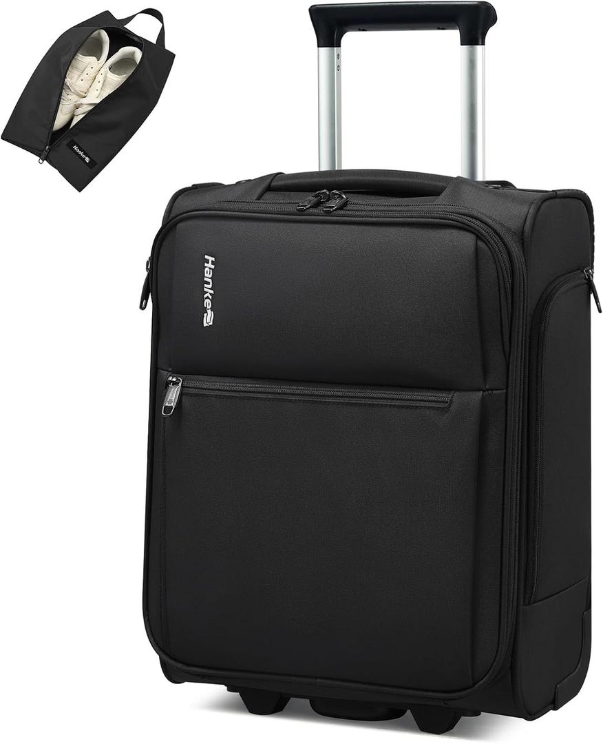 Hanke Underseat Carry On Luggage with Wheels, 17-Inch Small Suitcase Rolling Under Seat Luggage, Lightweight Personal Item Bag with 15.6" Compartment for Overnight & Short Trips, Black, 17 Inch Underseat Plus