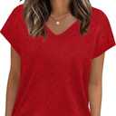 WIHOLL Short Sleeve Sweater for Women V Neck Trendy Cute Tops Business Casual Outfits Cap Sleeve (Small, Red)