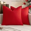 MIULEE 24x24 Inch Pack of 2 Decorative Linen Pillow Covers Boho Farmhouse Modern Soft Accent Euro Shams Throw Pillows for Bed Neutral Cushion Covers Sofa Couch Living Room Home Decor, Christmas Red