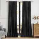 PRIMROSE Black Curtains 84 inch for Living Room Velvet Drapes Blackout Rod Pocket Back Tab Window Treatment Semi Room Darkening Decor Curtains for Bedroom Set of 2 Panels