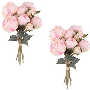 Pink Peonies Artificial Flowers 2 Bouquets Vintage Peonies 18pcs Pink Peonies with Single Long Stems Silk Flowers for Wedding Decoration Bride Bouquet Flowers Crafts Floral Arrangement (Pink)