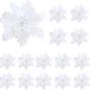 Fumwase 15PCS Christmas Flowers Artificial Poinsettia Glitter Decorations with Clips and Stems DIY Christmas Ornaments for Christmas Tree New Year Wedding Party (Blue)