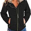 Vetinee Women Casual Faux Fur Lapel Zip Pockets Quilted Parka Jacket Puffer Coat, 2XL