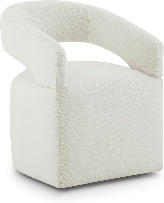Upholstered Dining Chairs with Removable Casters Barrel Side Armchair with Rollers for Diningroom Bedroom Livingroom Reading Room, Ivory, Set of 1