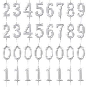 32 Pieces Numeral Birthday Candles Silver Cake Glitter Candles Number 0-9 Cake Decoration for Child's Milestone Birthday Celebration Ten-Year Milestone Anniversary Party Celebration (Silver)