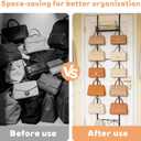 Over Door Handbag Organizer, Metal Storage Rack with 16 Hooks and Metal Basket Purse Holder Handbag for Closet Hats, Keys, Umbrellas, Headphones