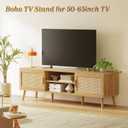 SUPERJARE Boho TV Stand for 65 Inch TV, Entertainment Center with Adjustable Shelf, Rattan TV Console with 2 Cabinets, Media Console, Solid Wood Feet, 4 Cord Holes, for Living Room - Natural