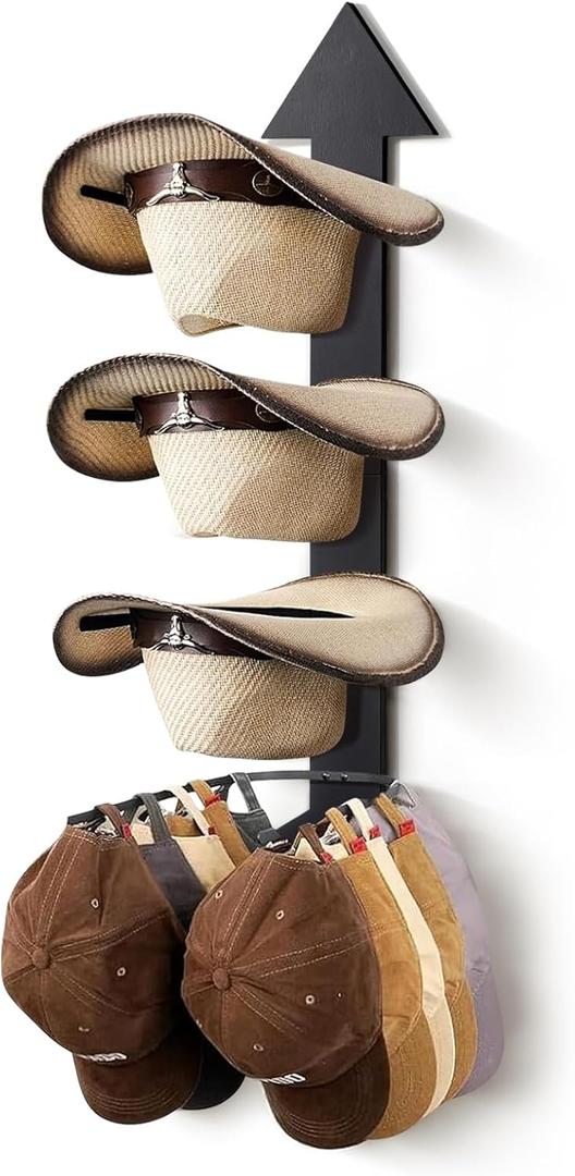 Cowboy Hat Rack for Wall Hat Organizer for 10 Baseball Caps and 3 Cowboy Hat with Solid Wood Arrow Hat Holder Cowgirl Hat Hanger Storage for Closet Entryway Black (1Pack-4Pcs)