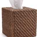 Rattan Tissue Box Cover Natural Woven Facial Napkin Holder Square (Honey Brown, 5.5x5.5x5.9 Inch)
