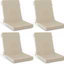 Summsun Outdoor Dining Chair Cushions 4 Pack, Water Resistant High Back Patio Seat Cushion Set with Ties, Removable Covers, Non-Slip Bottom for Garden Lawn Patio Furniture, 44 x 20 Inch, Cream