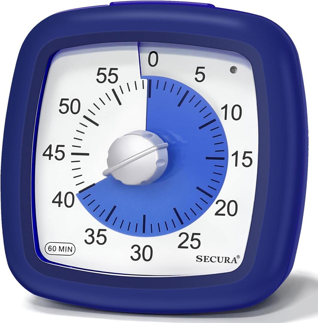 Secura 60-Minute Visual Timer, Silent Study Timer for Kids and Adults, Time Clocks, Time Management Countdown Timer for Teaching (Navy Blue & Navy Blue)