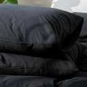 MooMee Bedding Pillowcases Pack of 2 100% Washed Cotton Linen Like Textured Breathable Durable Soft Comfy (Solid Black, King)