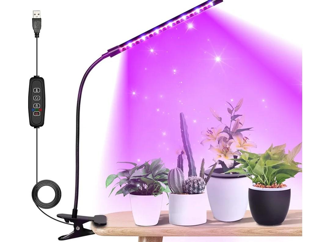 iPower LED Grow Light Strips Full Spectrum for Indoor Plants with Auto ON/Off 3/9/12H Timer, 10 Dimmable Levels Per Tube, Sunlike Grow Lamp for Hydroponics Succulent, Red&Blue, 1 Tubes